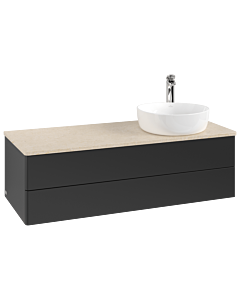 Meuble sous-vasque Villeroy und Boch K23053PD 120x36x50cm, trou pour robinetterie, plan vasque couleur botticino, laqué noir mat